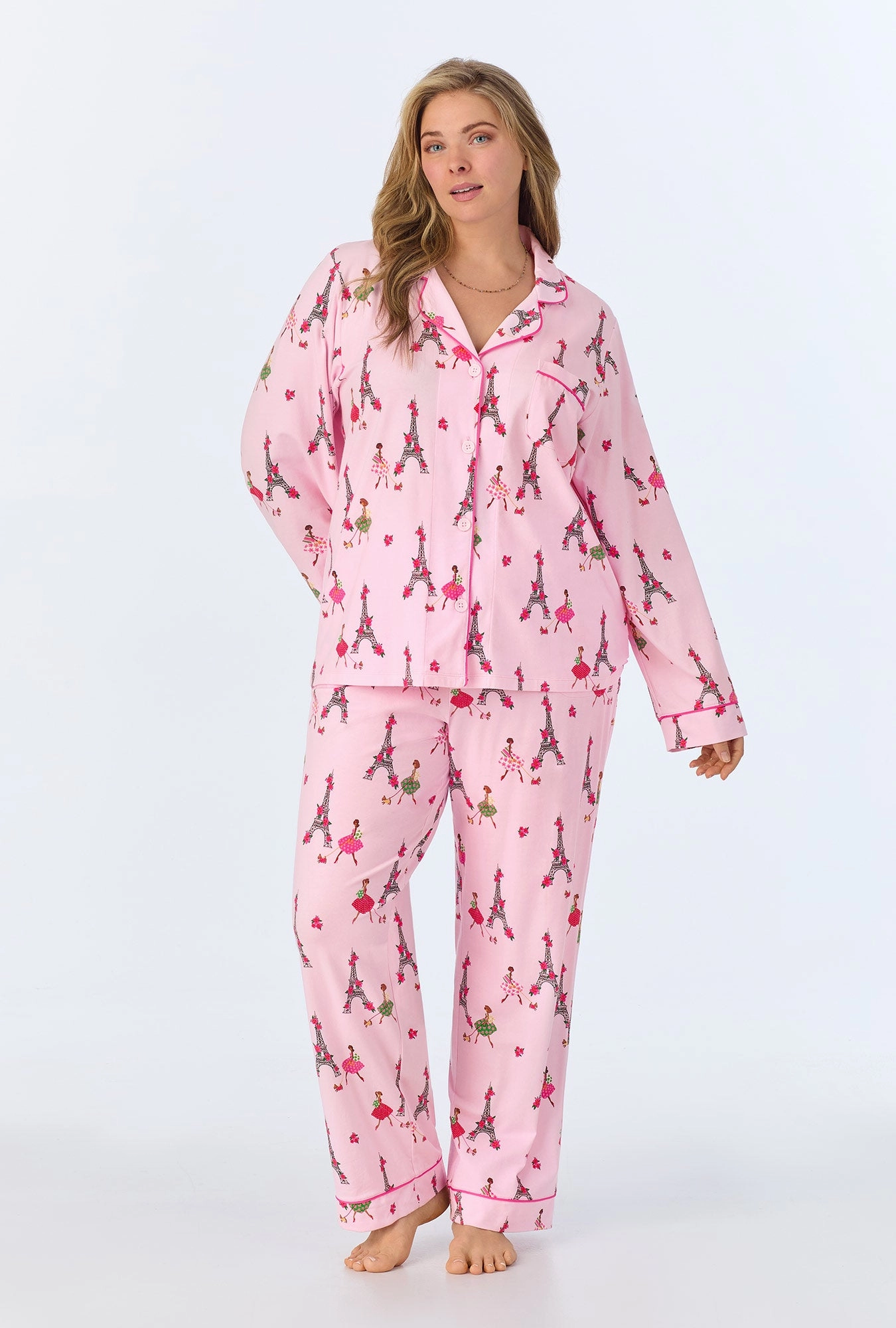 Tres Chic Long Sleeve Classic Stretch Jersey PJ Set