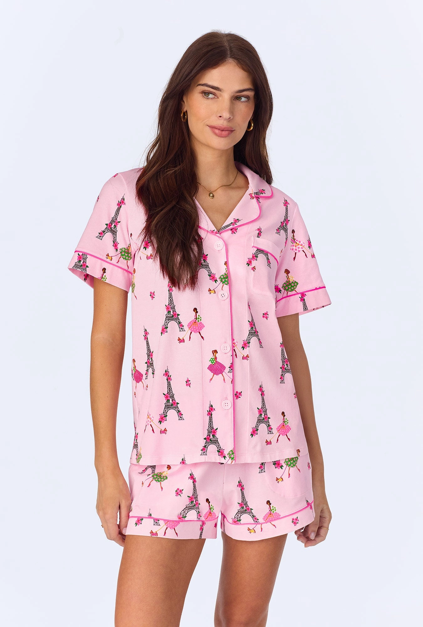 Tres Chic Short Sleeve Classic Shorty Stretch Jersey PJ Set