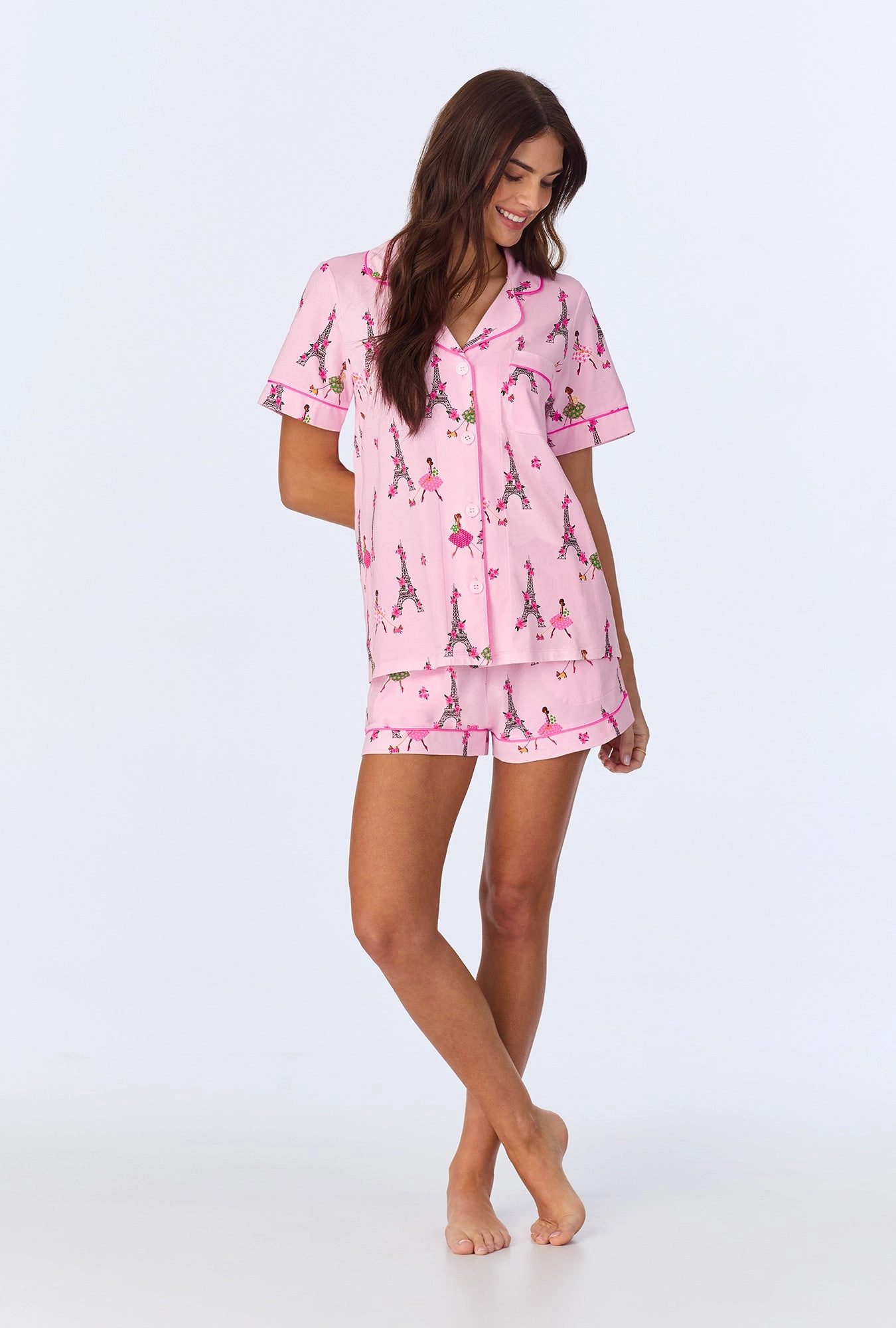 Tres Chic Short Sleeve Classic Shorty Stretch Jersey PJ Set