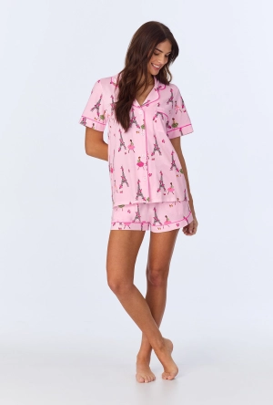 Tres Chic Short Sleeve Classic Shorty Stretch Jersey PJ Set