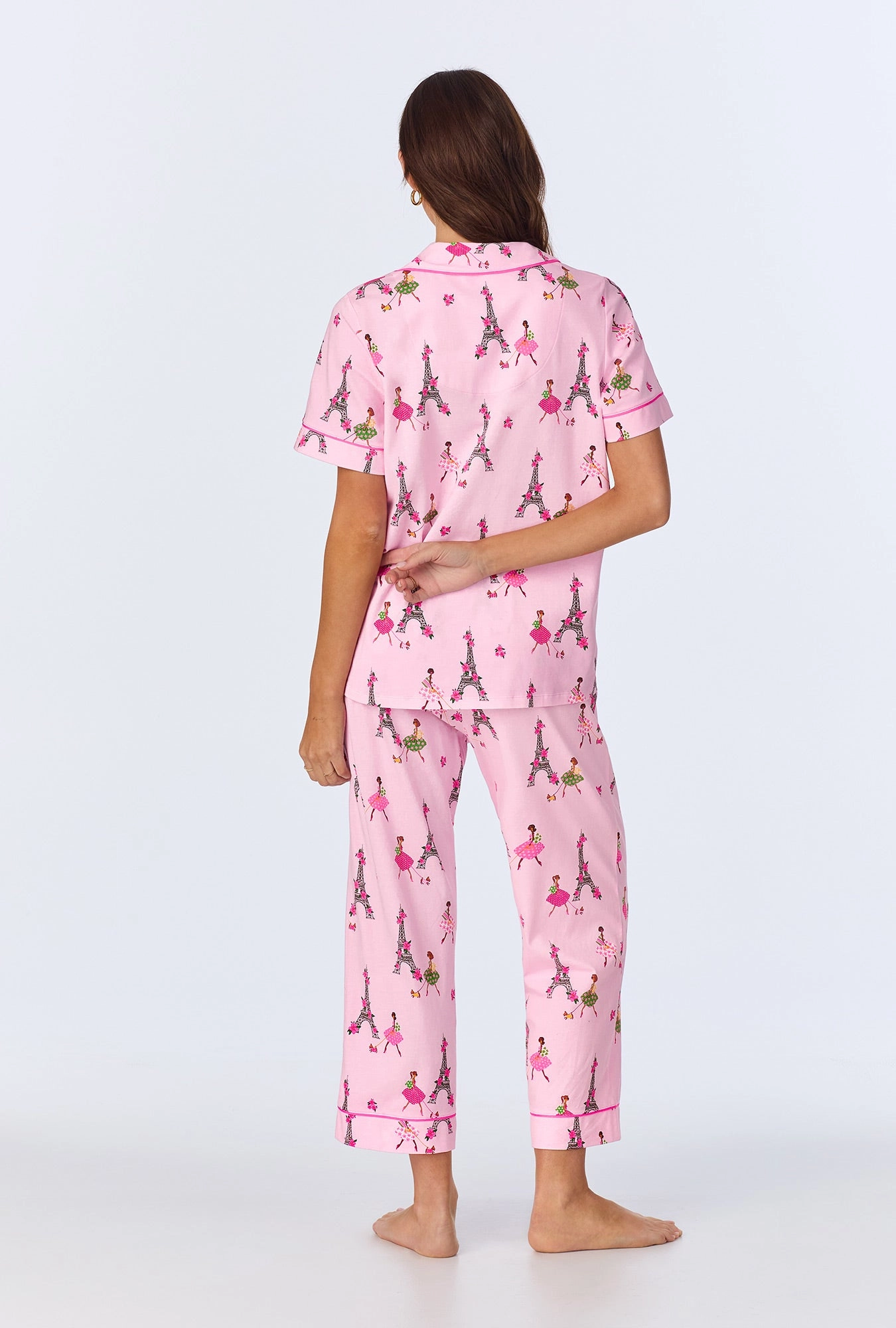 Tres Chic Short Sleeve Classic Stretch Jersey Cropped PJ Set