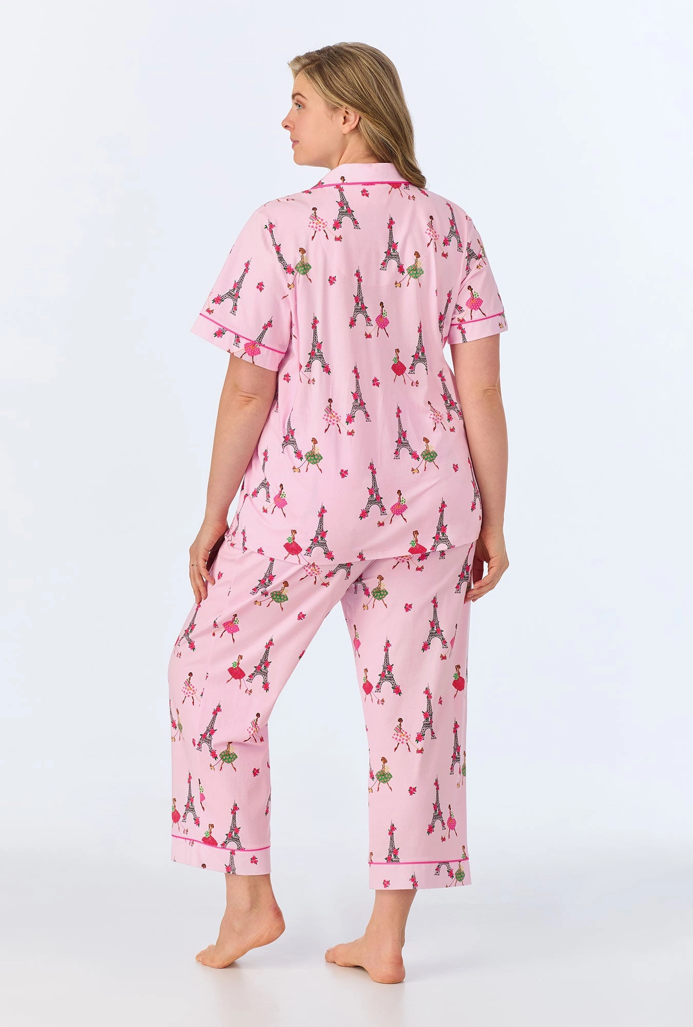 Tres Chic Short Sleeve Classic Stretch Jersey Cropped PJ Set
