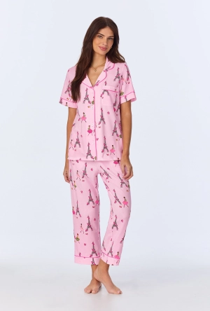 Tres Chic Short Sleeve Classic Stretch Jersey Cropped PJ Set