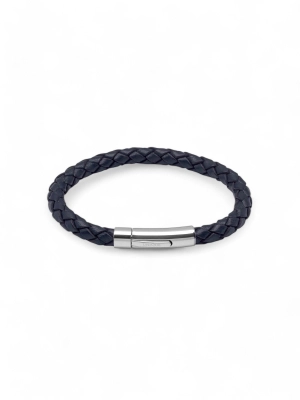 Unique & Co. 19cm Navy Blue Leather Bracelet with Steel Clasp