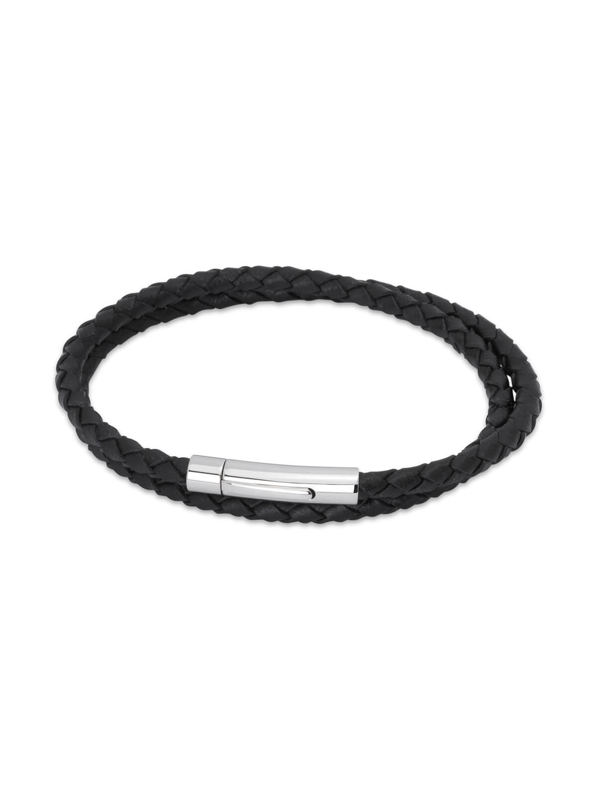 Unique & Co. 21cm Black Leather Bracelet with Steel Clasp