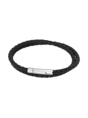 Unique & Co. 21cm Black Leather Bracelet with Steel Clasp