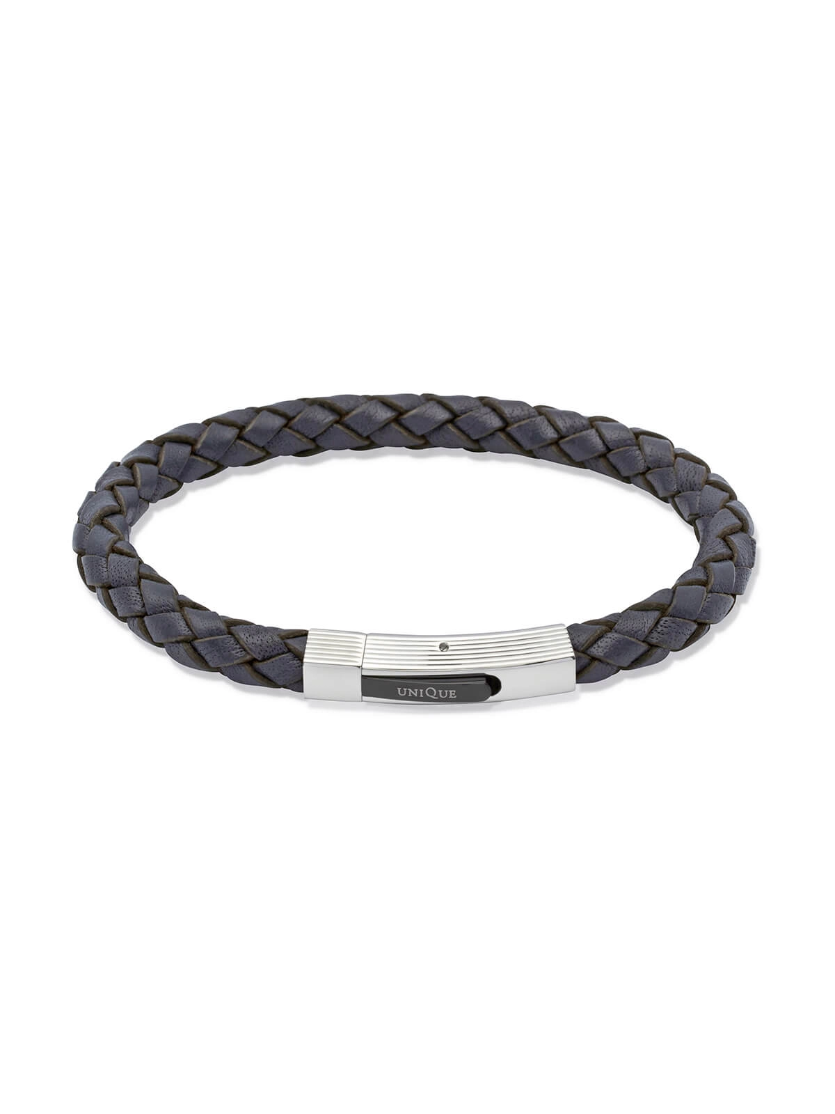Unique & Co. 21cm Navy Blue Leather Bracelet with Steel Clasp