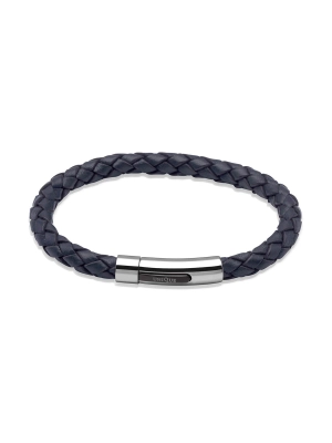 Unique & Co. 21cm Navy Blue Leather Bracelet with Steel Clasp