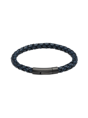 Unique & Co. 21cm Navy Leather Bracelet with Black Plated Steel Clasp