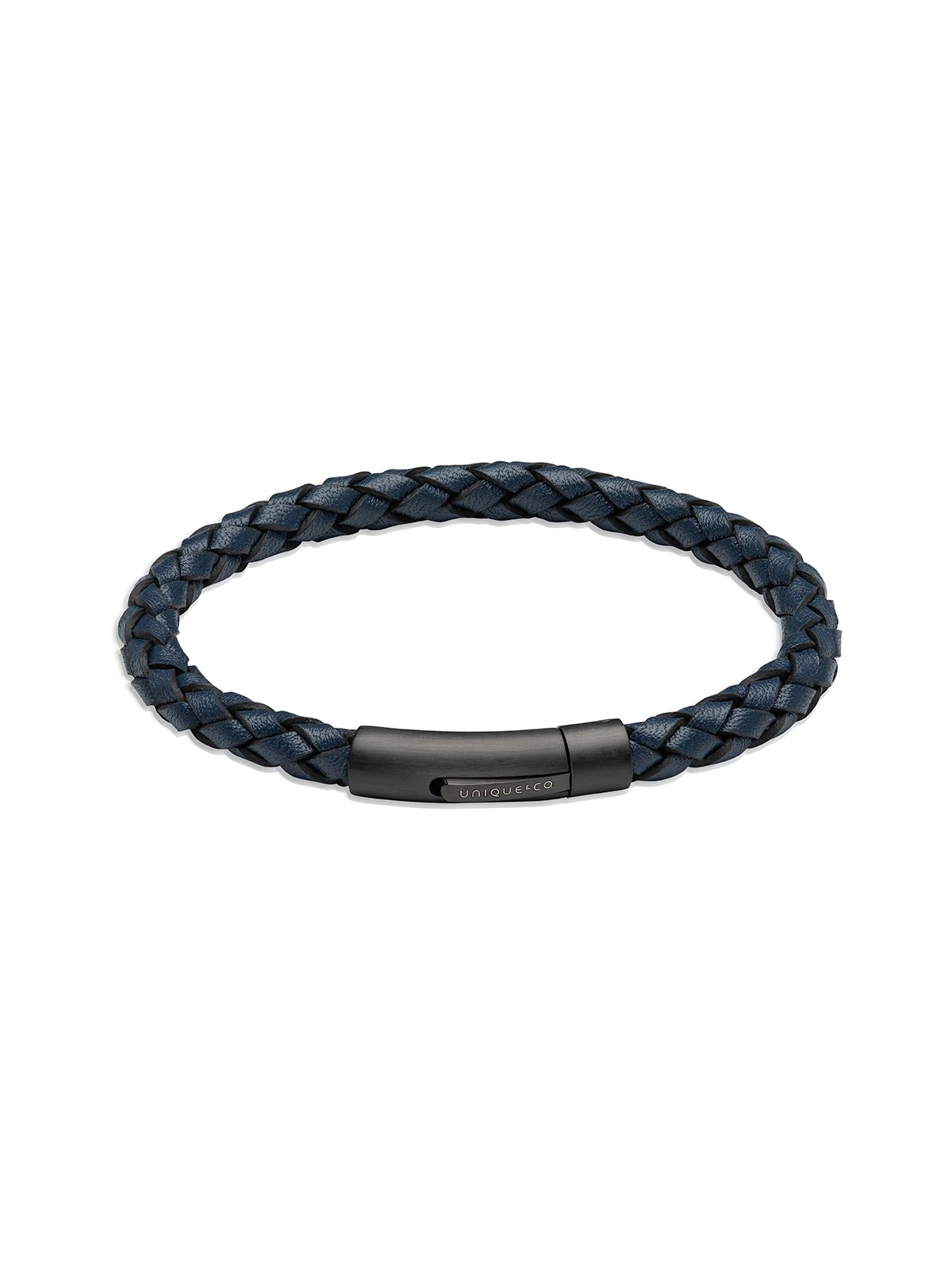 Unique & Co. 21cm Navy Leather Bracelet with Black Plated Steel Clasp