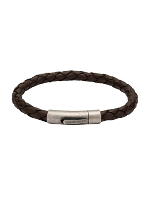 Unique & Co. 23cm Dark Brown Leather Bracelet with Steel Clasp