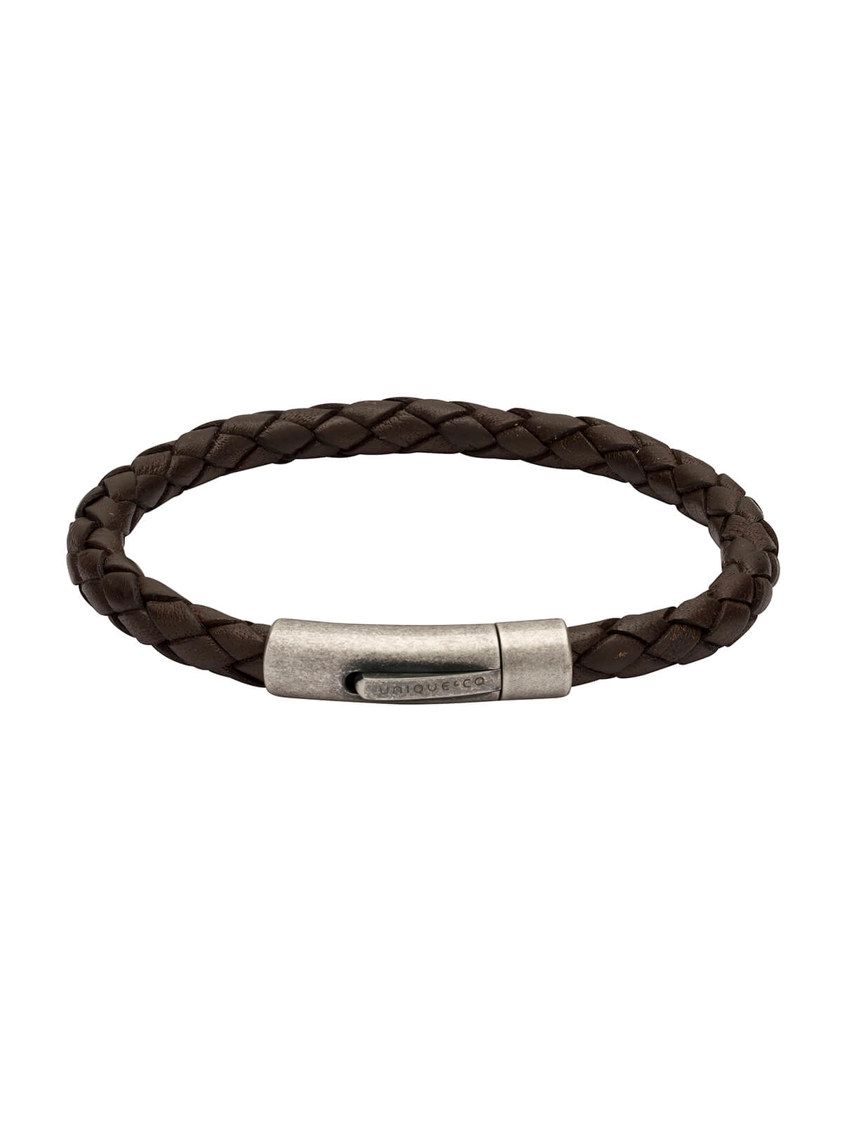 Unique & Co. 23cm Dark Brown Leather Bracelet with Steel Clasp