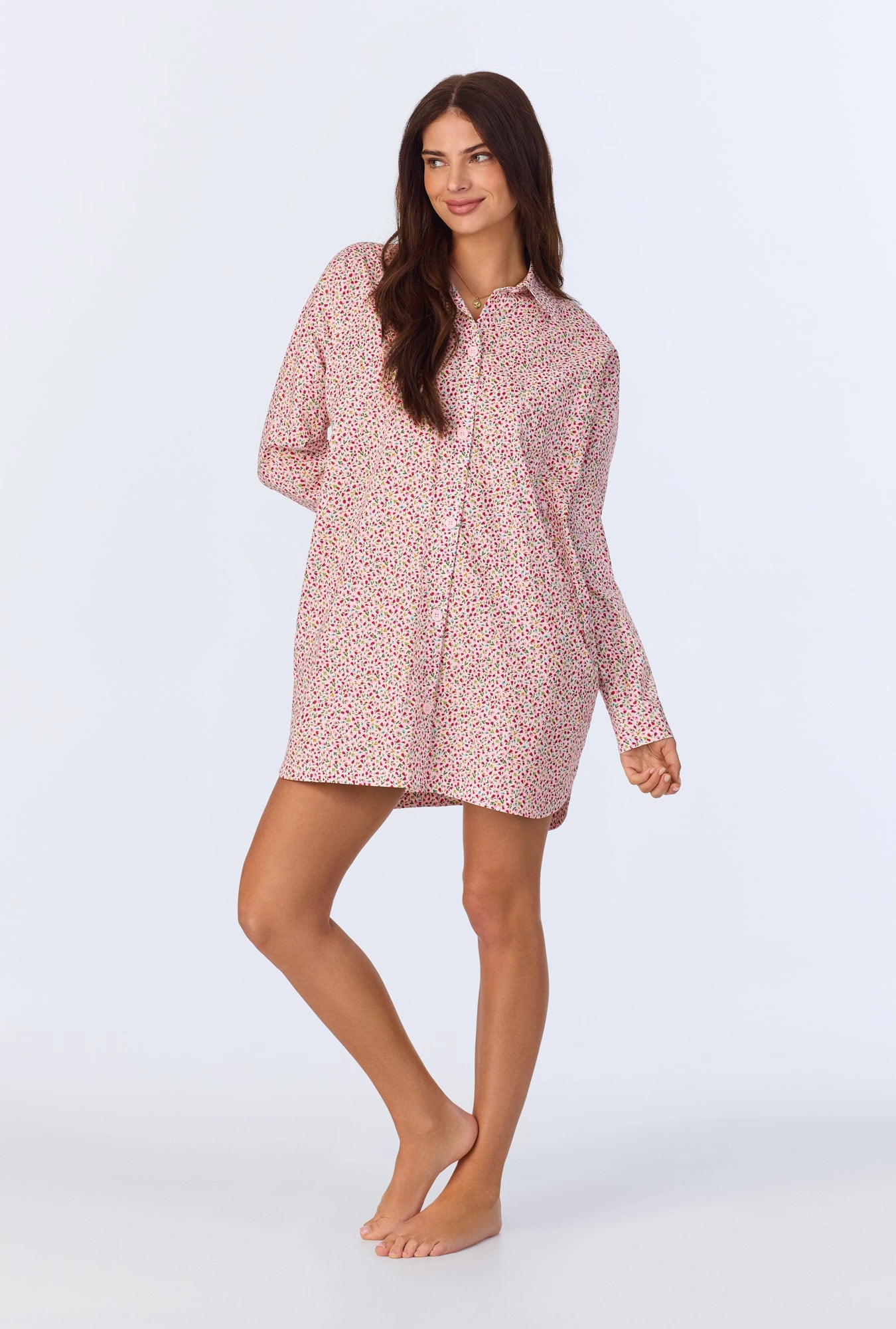 Willow Ditsy High Low Woven Cotton Poplin Boyfriend Shirt