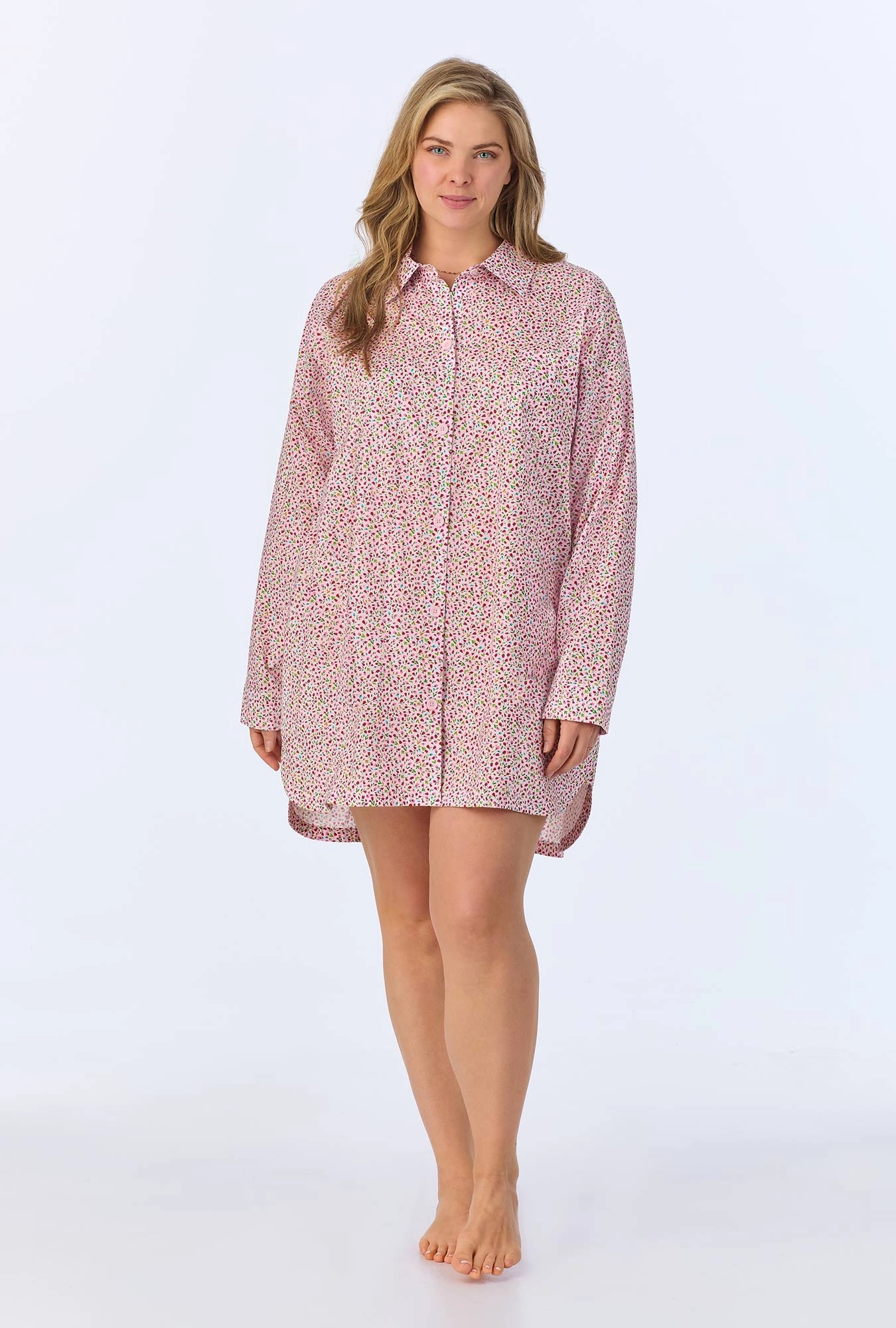 Willow Ditsy High Low Woven Cotton Poplin Boyfriend Shirt