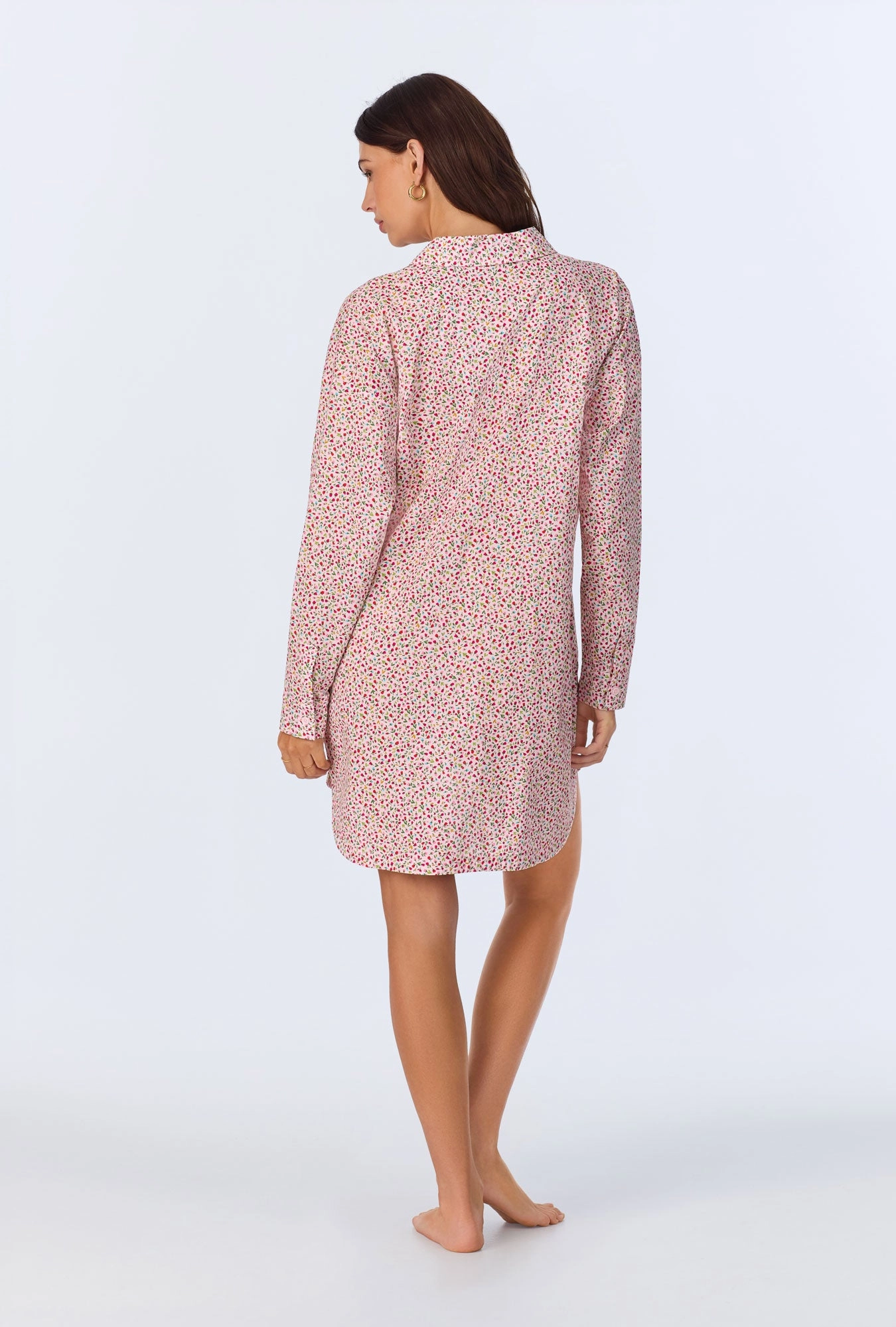 Willow Ditsy High Low Woven Cotton Poplin Boyfriend Shirt