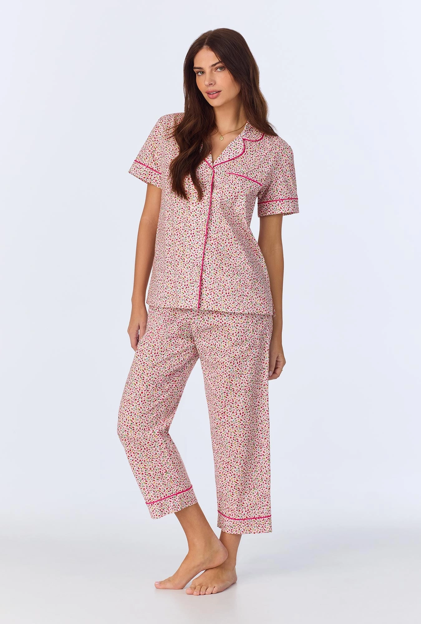 Willow Ditsy Short Sleeve Classic Woven Cotton Poplin Cropped PJ Set