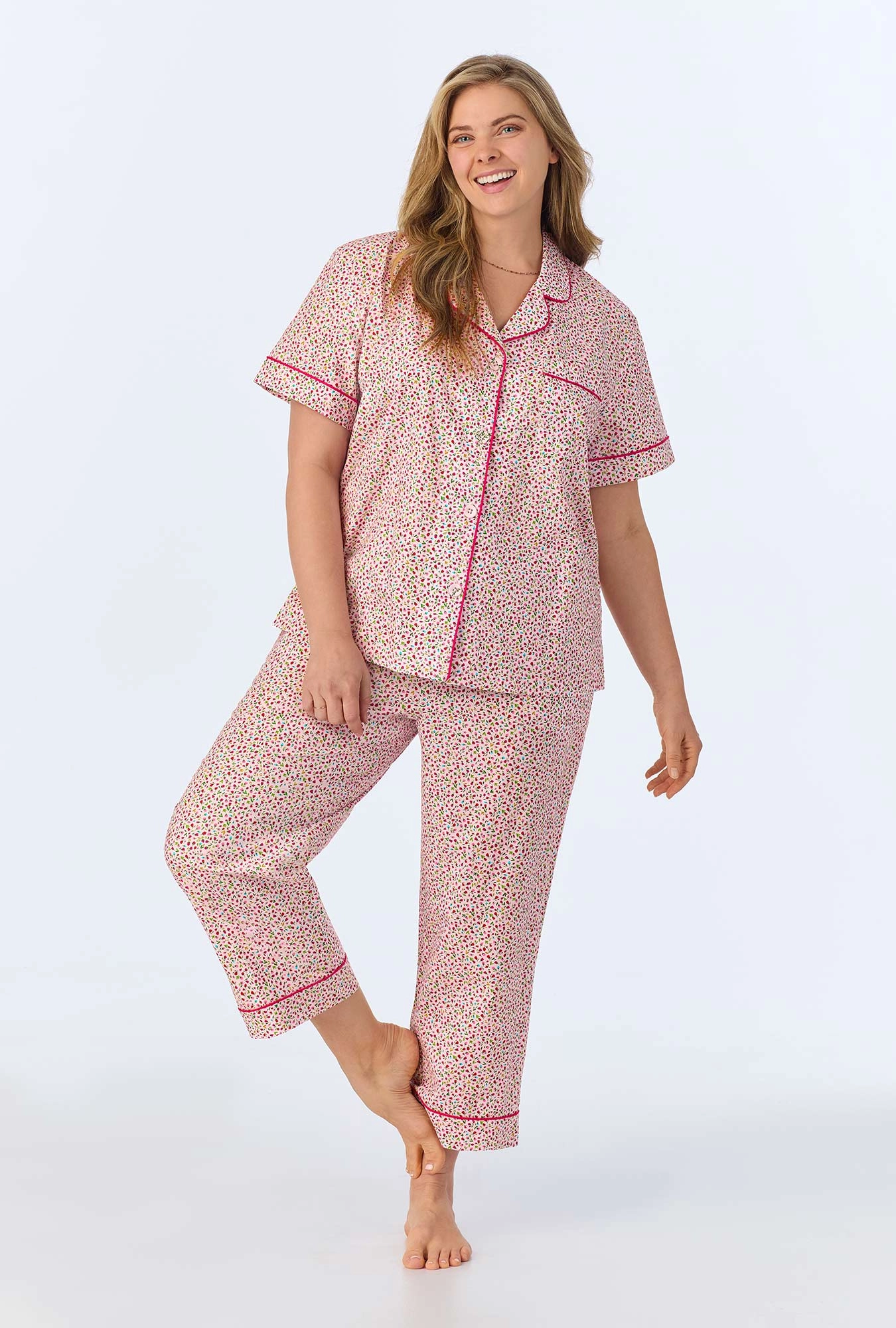Willow Ditsy Short Sleeve Classic Woven Cotton Poplin Cropped PJ Set
