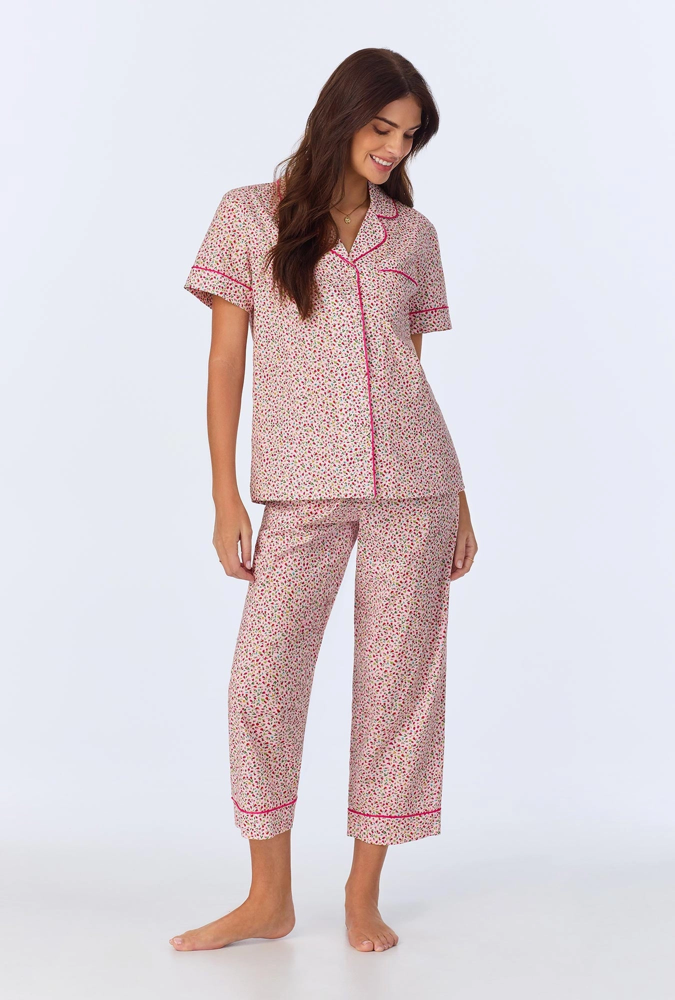 Willow Ditsy Short Sleeve Classic Woven Cotton Poplin Cropped PJ Set