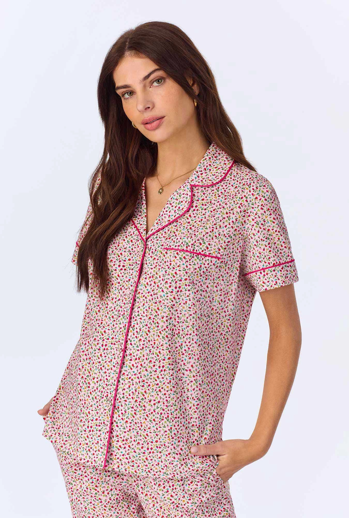 Willow Ditsy Short Sleeve Classic Woven Cotton Poplin Cropped PJ Set