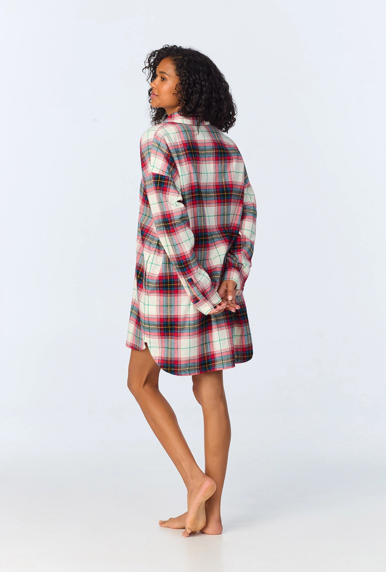 Winter Tartan High Low Woven Portuguese Flannel Boyfriend Shirt