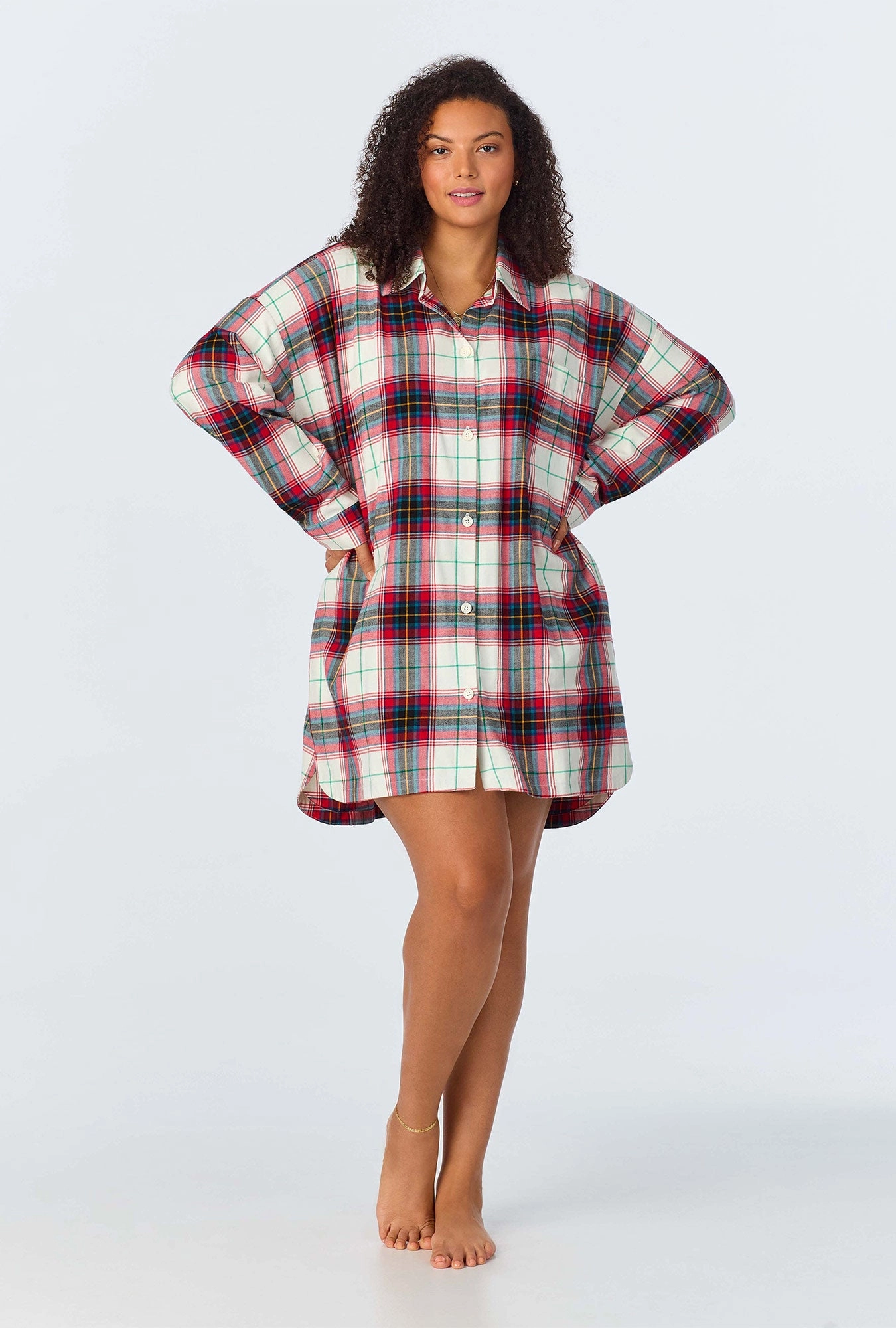 Winter Tartan High Low Woven Portuguese Flannel Boyfriend Shirt