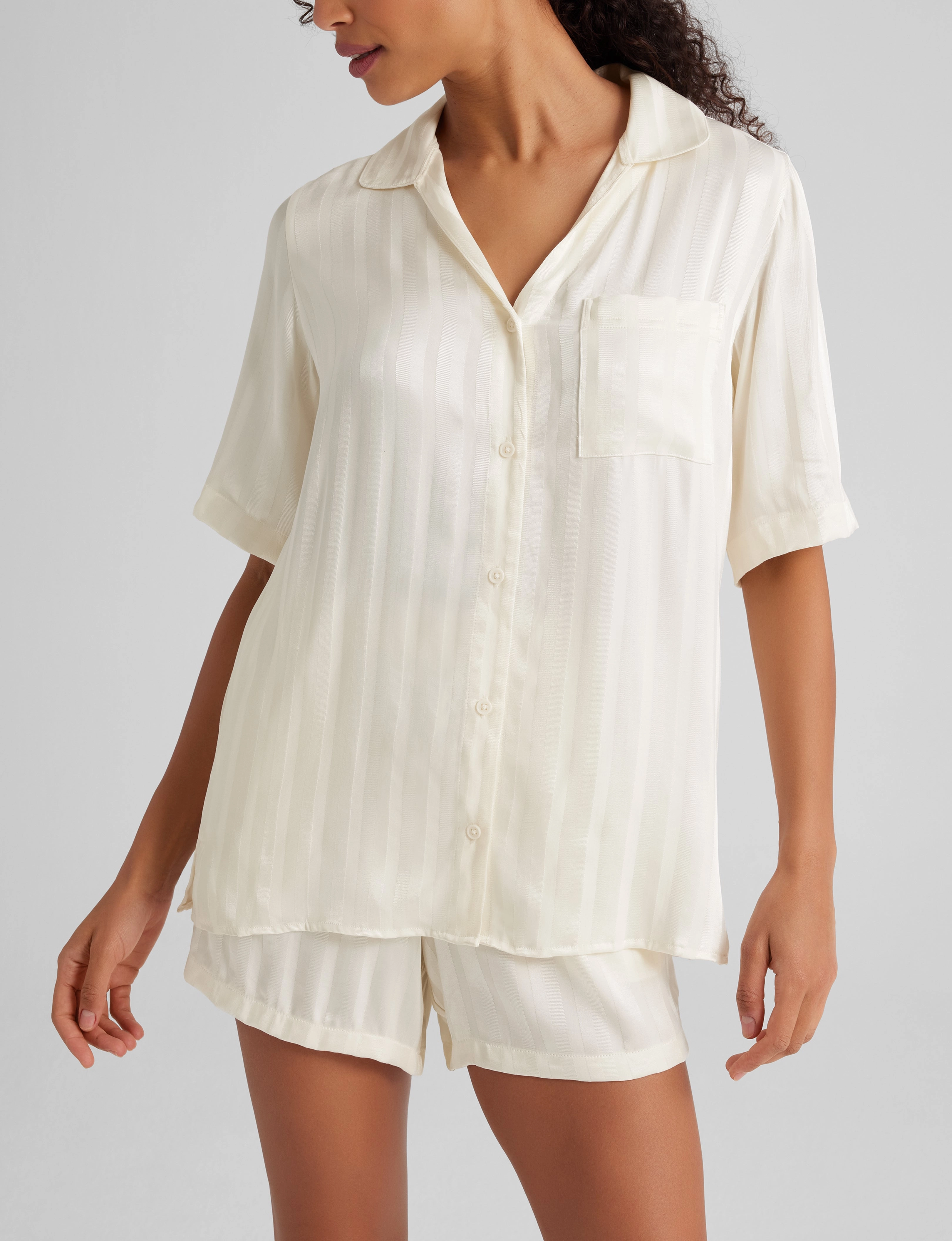 Women's Satin Jacquard Pajama Top & Short Set